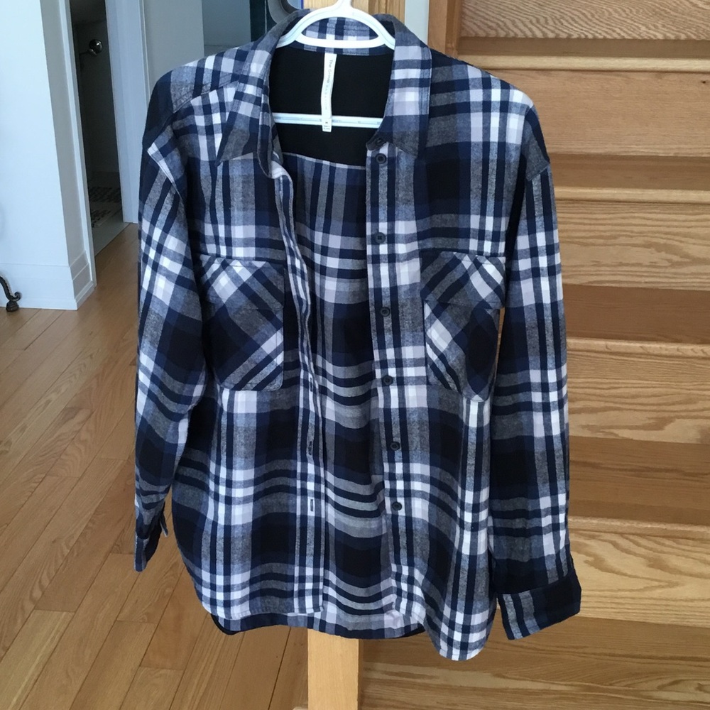 Babaton Navy and White Plaid Button-Down 100% Cotton Shacket